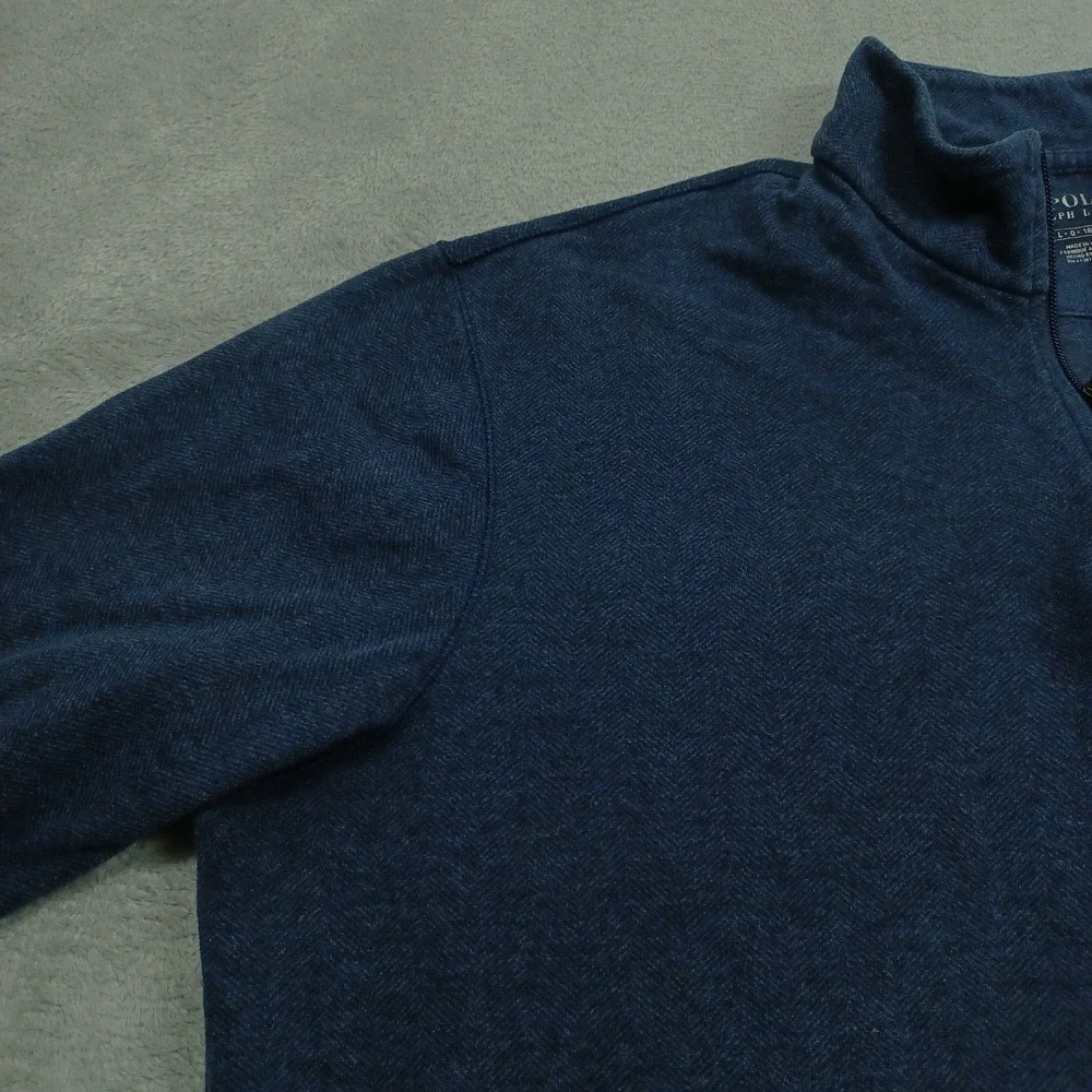 Polo Ralph Lauren Sweater Mens Large Blue 1/4 ZIp Pullover PReppy‎
